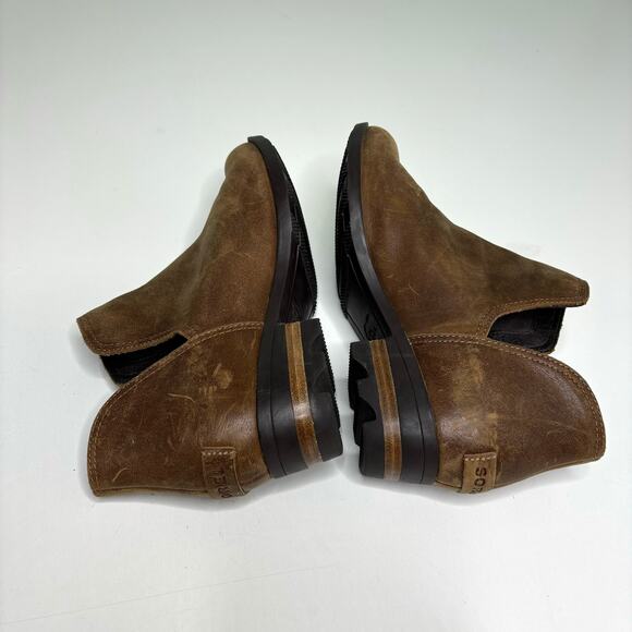 Sorel Cate Cut Out Low Brown Leather Ankle Boot Chunky Heel 8 - Picture 5 of 9